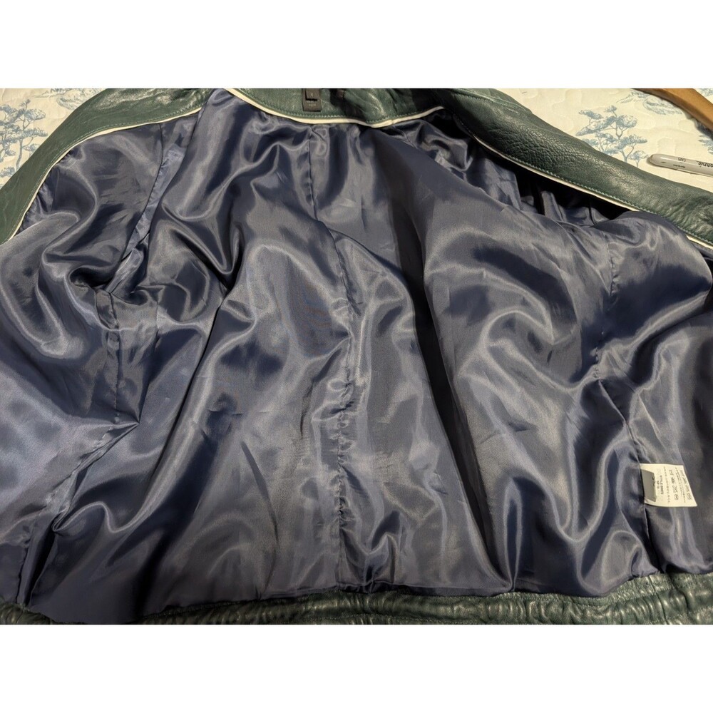 J.Crew Collection Green Leather Jacket 4 Quiet Luxury Moto Zip - Picture 6 of 12